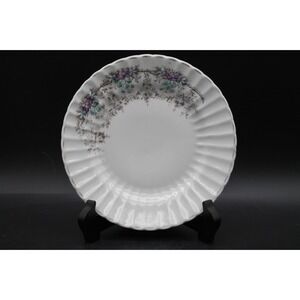 Vintage Fluted White Salad Plate Purple Floral Pattern Unmarked 7.5"